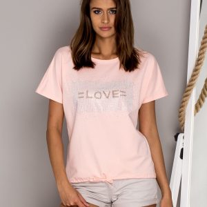 Wholesale Light pink blouse with glossy inscription LOVE