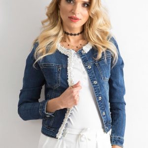 Wholesale Short denim jacket with blue applique