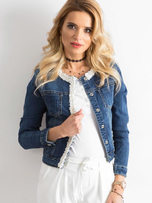 Wholesale Short denim jacket with blue applique