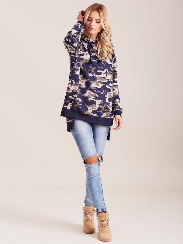 Wholesale Navy Asymmetrical Camo Hooded Sweatshirt