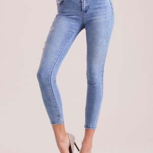 Wholesale Blue denim trousers with applique