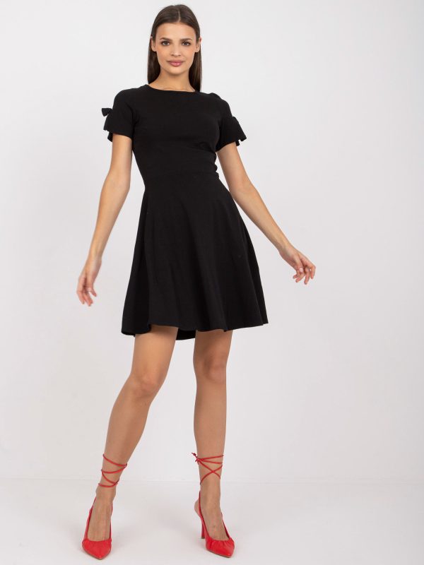 Wholesale Black Flared Cotton Casual Dress