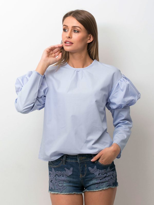 Wholesale Women's blouse with buffs on sleeves blue