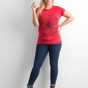 Wholesale Red T-shirt with plus size print