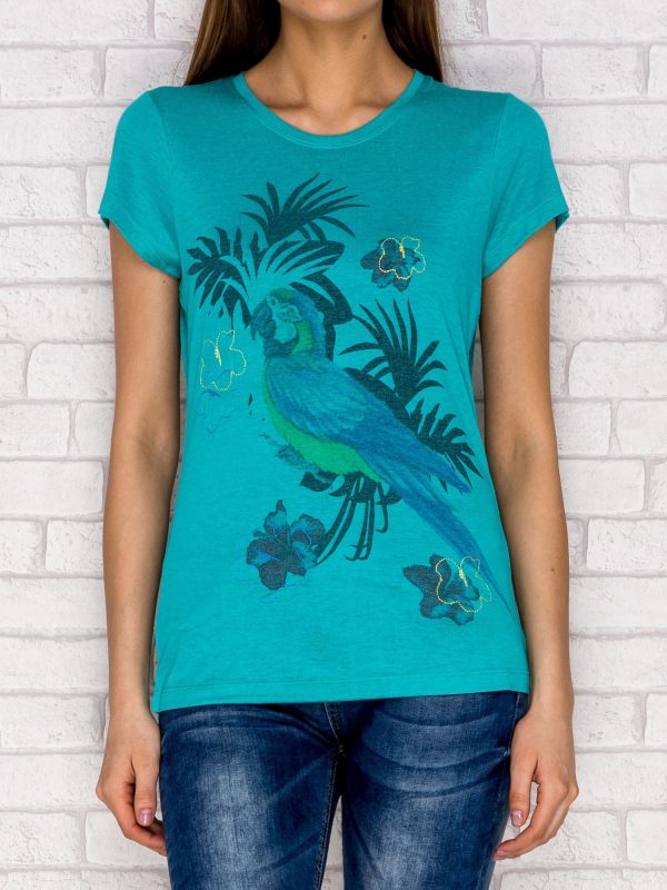 Wholesale Green t-shirt with tropical print