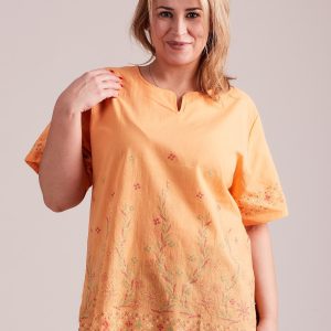 Wholesale Patterned shirt blouse oversize orange PLUS SIZE