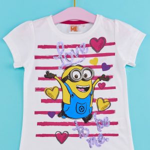 Wholesale White t-shirt for girl MINIONS with sequins