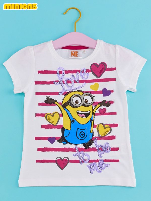 Wholesale White t-shirt for girl MINIONS with sequins