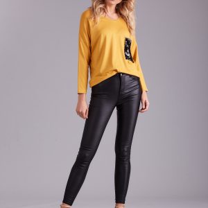 Wholesale Yellow blouse with sequin pocket