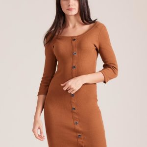 Wholesale Brown fitted ribbed dress