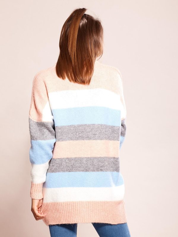 Wholesale Loose sweater with stripes light pink