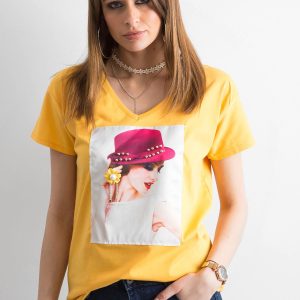 Wholesale Womens Yellow T-Shirt with Applique