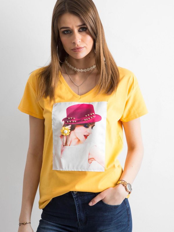 Wholesale Womens Yellow T-Shirt with Applique