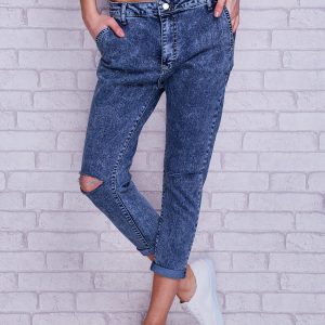 Wholesale Marbled jeans trousers with holes blue