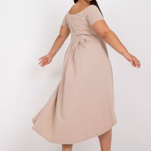 Wholesale Beige Asymmetrical Plus Size Cotton Dress