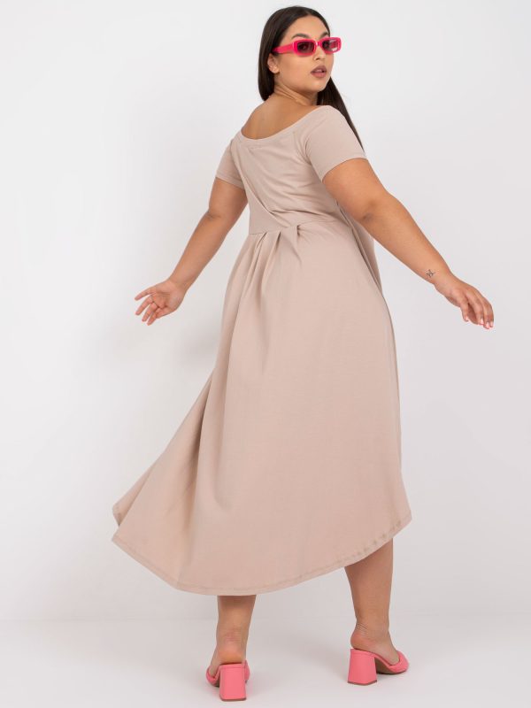 Wholesale Beige Asymmetrical Plus Size Cotton Dress