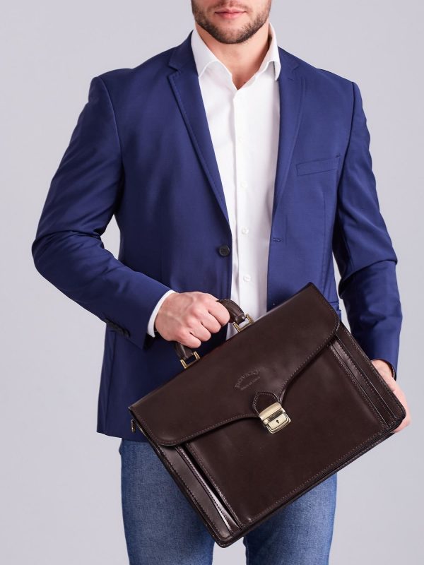 Wholesale Men's leather briefcase dark brown