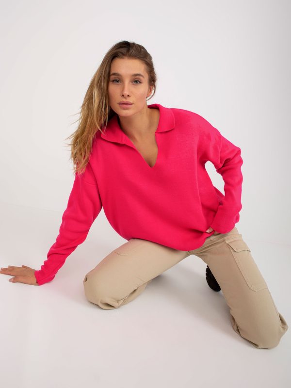 Wholesale Fuchsia plain oversize sweater with collar