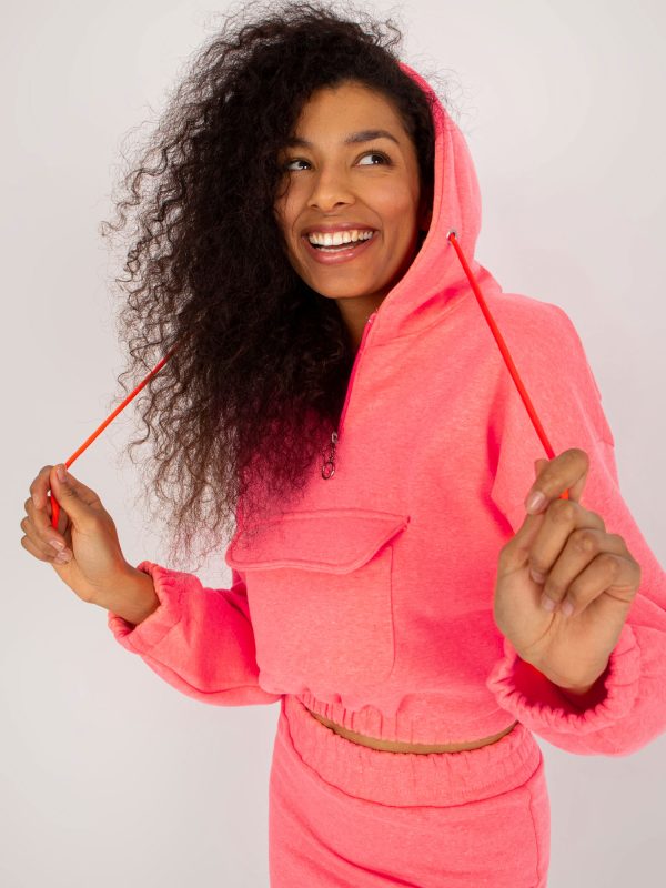 Wholesale Fluo pink sweatshirt set basic with short sweatshirt Emilie