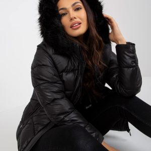 Wholesale Schwarze gesteppte Winterjacke mit Kapuze