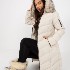 Wholesale Hellbeige gesteppte Winterjacke mit Capuze