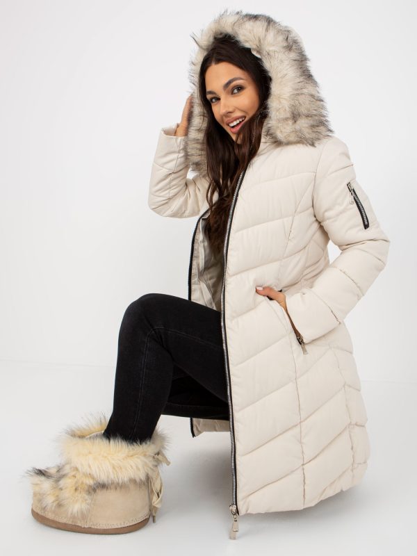 Wholesale Hellbeige gesteppte Winterjacke mit Capuze