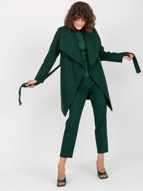 Wholesale Dark green coat with tie belt Malou RUE PARIS