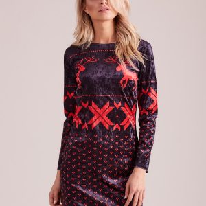 Wholesale Black velvet dress with Norwegian patterns