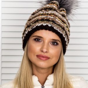 Wholesale Insulated colored hat with pompom brown