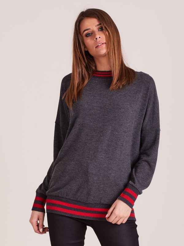 Wholesale Women's sweatshirt with a neckline on the back and welts dark grey