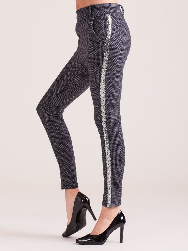 Wholesale Dark Grey Plaid Pants with Sequin Stripe