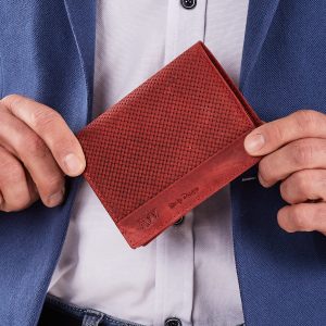 Wholesale Men's Red Leather Wallet with Braid Motif