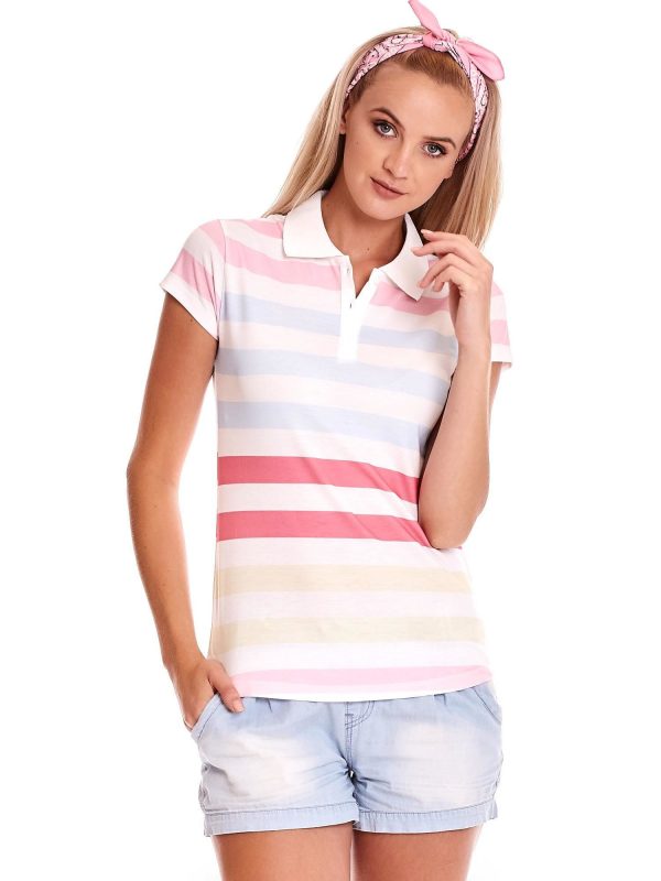 Wholesale White colorful striped polo shirt