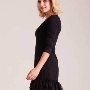 Wholesale Black dress with tulle and lace ruffle