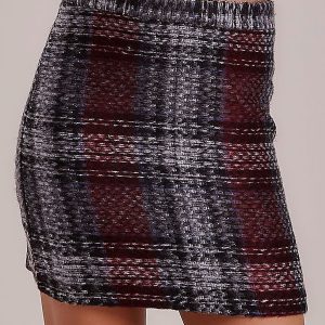 Wholesale Dark Grey Plaid Knitted Mini Skirt