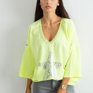 Wholesale Fluo Yellow Loose Print Blouse