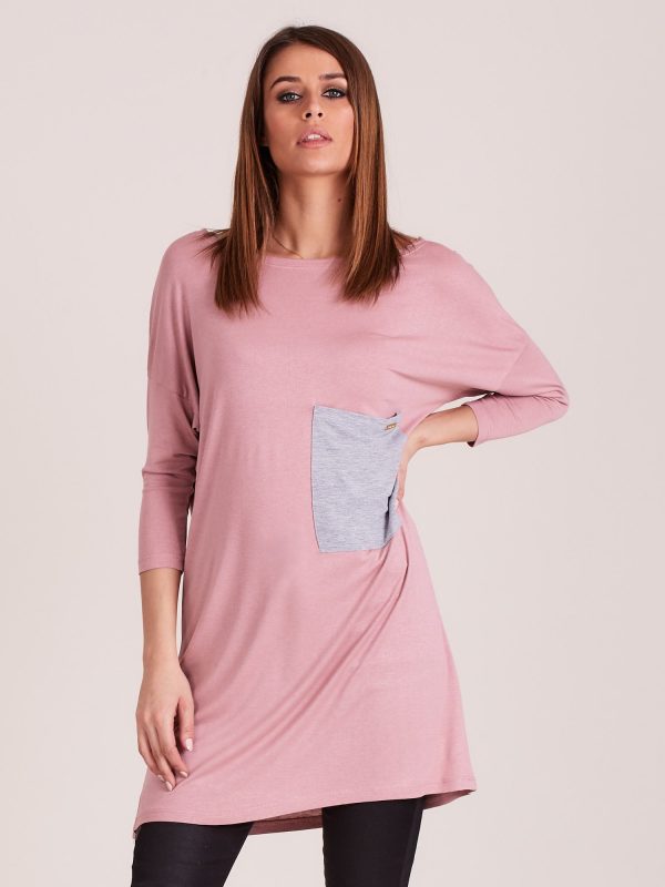 Wholesale Dark pink casual tunic with pocket