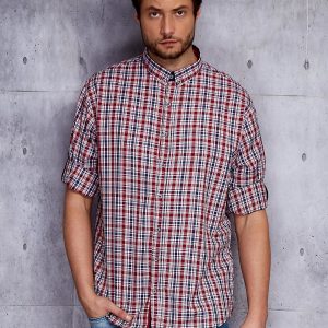 Wholesale Men's Red Plaid Shirt with Roll-up Sleeves PLUS SIZE