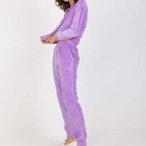 Wholesale Purple Women's Round Neck Velour Set