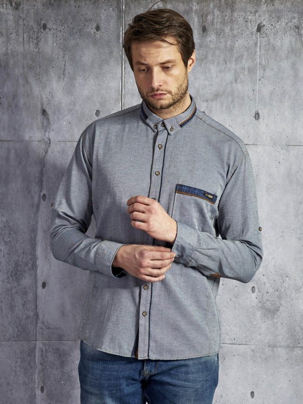 Wholesale Men's Cotton Plain Shirt Grey Blue PLUS SIZE