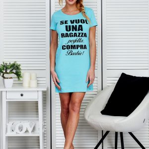 Wholesale Cotton dress with inscriptions light blue