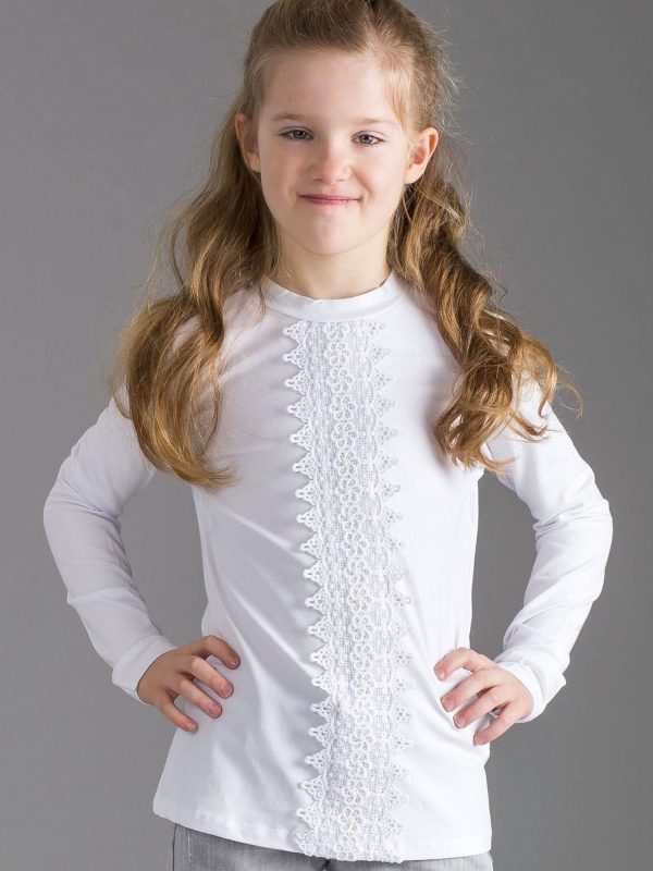 Wholesale White girl blouse with lace insert