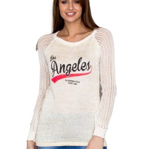 Wholesale Openwork beige sweater with inscription