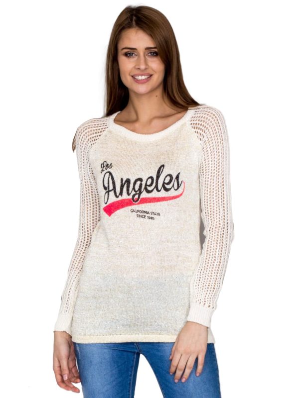 Wholesale Openwork beige sweater with inscription