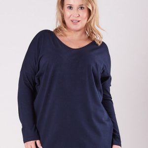 Wholesale Navy blue blouse with V-neck PLUS SIZE