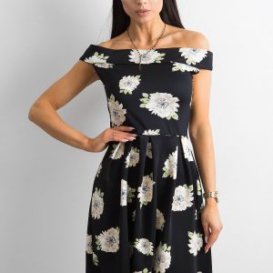 Wholesale Black dress with bare shoulders with floral