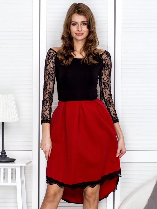 Wholesale Black and red dress with lace trim