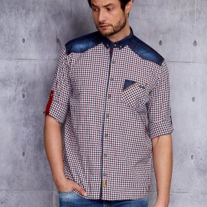 Wholesale Men's checkered shirt with denim trim PLUS SIZE