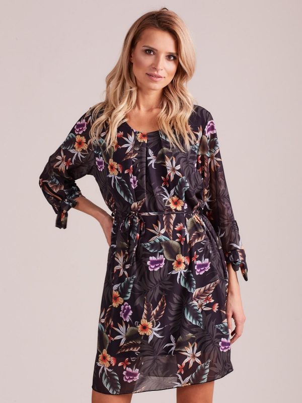 Wholesale Women's Black Floral Dress