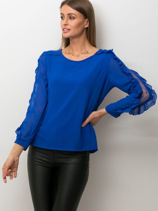 Wholesale Eairy blouse with decorative cobalt lace insert